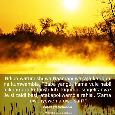 Picture 03 - 2 Wafalme 5:13 SWHULB - Ndipo watumishi wa Naamani wakaja karibbu na - Bible Verse Picture