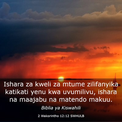 Picture 03 - 2 Wakorintho 12:12 SWHULB - Ishara za kweli za mtume zilifanyika katikati - Bible Verse Picture