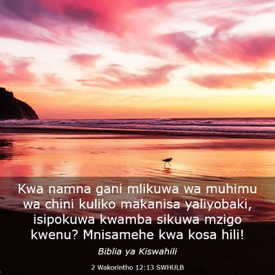 Picture 03 - 2 Wakorintho 12:13 SWHULB - Kwa namna gani mlikuwa wa muhimu wa chini kuliko - Bible Verse Picture