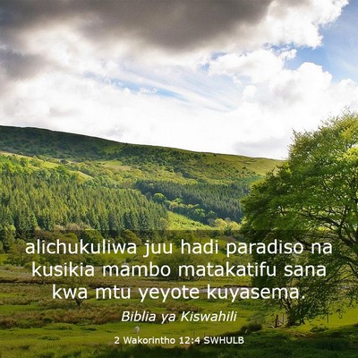 Picture 03 - 2 Wakorintho 12:4 SWHULB - alichukuliwa juu hadi paradiso na kusikia mambo - Bible Verse Picture