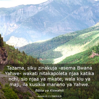 Picture 03 - Amosi 8:11 SWHULB - Tazama, siku zinakuja -asema Bwana Yahwe- wakati - Bible Verse Picture