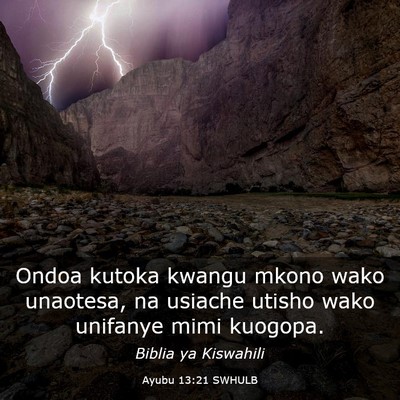 Picture 03 - Ayubu 13:21 SWHULB - Ondoa kutoka kwangu mkono wako unaotesa, na - Bible Verse Picture