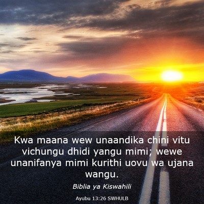 Picture 03 - Ayubu 13:26 SWHULB - Kwa maana wew unaandika chini vitu vichungu dhidi - Bible Verse Picture