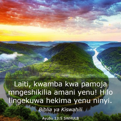 Picture 03 - Ayubu 13:5 SWHULB - Laiti, kwamba kwa pamoja mngeshikilia amani yenu! - Bible Verse Picture