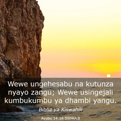 Picture 03 - Ayubu 14:16 SWHULB - Wewe ungehesabu na kutunza nyayo zangu; Wewe - Bible Verse Picture