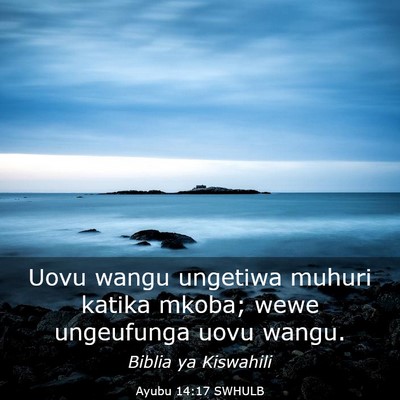 Picture 03 - Ayubu 14:17 SWHULB - Uovu wangu ungetiwa muhuri katika mkoba; wewe - Bible Verse Picture