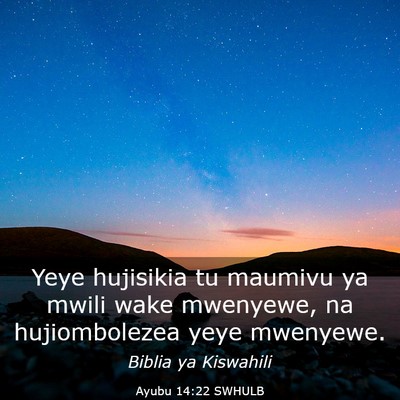 Picture 03 - Ayubu 14:22 SWHULB - Yeye hujisikia tu maumivu ya mwili wake mwenyewe, - Bible Verse Picture