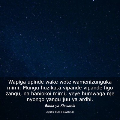 Picture 03 - Ayubu 16:13 SWHULB - Wapiga upinde wake wote wamenizunguka mimi; Mungu - Bible Verse Picture