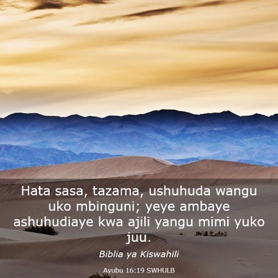Picture 03 - Ayubu 16:19 SWHULB - Hata sasa, tazama, ushuhuda wangu uko mbinguni; - Bible Verse Picture