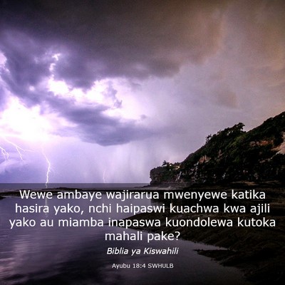 Picture 03 - Ayubu 18:4 SWHULB - Wewe ambaye wajirarua mwenyewe katika hasira - Bible Verse Picture