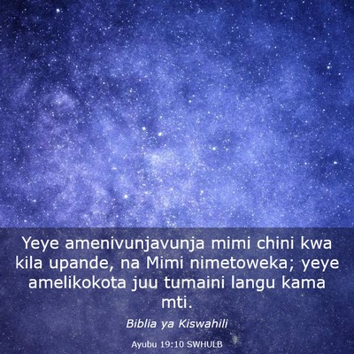 Picture 03 - Ayubu 19:10 SWHULB - Yeye amenivunjavunja mimi chini kwa kila upande, - Bible Verse Picture