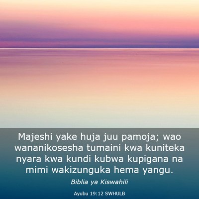 Picture 03 - Ayubu 19:12 SWHULB - Majeshi yake huja juu pamoja; wao wananikosesha - Bible Verse Picture