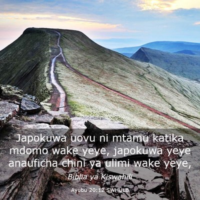 Picture 03 - Ayubu 20:12 SWHULB - Japokuwa uovu ni mtamu katika mdomo wake yeye, - Bible Verse Picture