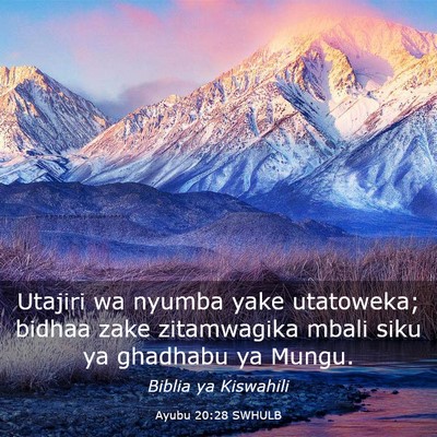 Picture 03 - Ayubu 20:28 SWHULB - Utajiri wa nyumba yake utatoweka; bidhaa zake - Bible Verse Picture