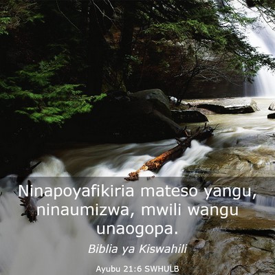 Picture 03 - Ayubu 21:6 SWHULB - Ninapoyafikiria mateso yangu, ninaumizwa, mwili - Bible Verse Picture