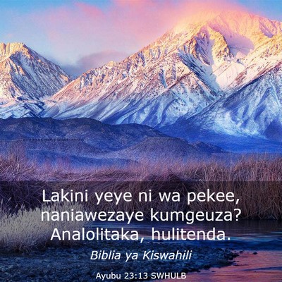 Picture 03 - Ayubu 23:13 SWHULB - Lakini yeye ni wa pekee, naniawezaye kumgeuza? - Bible Verse Picture