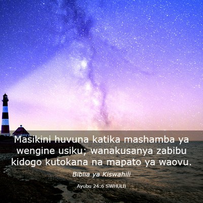 Picture 03 - Ayubu 24:6 SWHULB - Masikini huvuna katika mashamba ya wengine usiku; - Bible Verse Picture