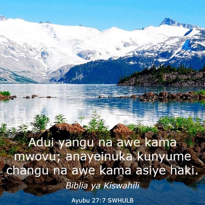 Picture 03 - Ayubu 27:7 SWHULB - Adui yangu na awe kama mwovu; anayeinuka kunyume - Bible Verse Picture