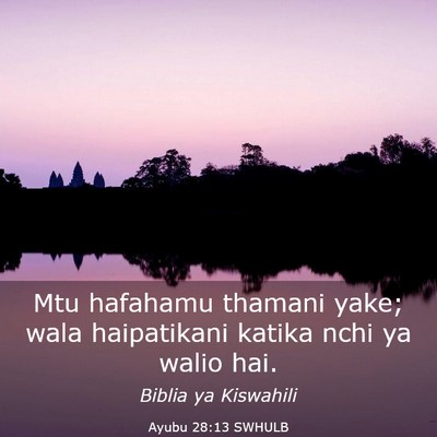 Picture 03 - Ayubu 28:13 SWHULB - Mtu hafahamu thamani yake; wala haipatikani - Bible Verse Picture