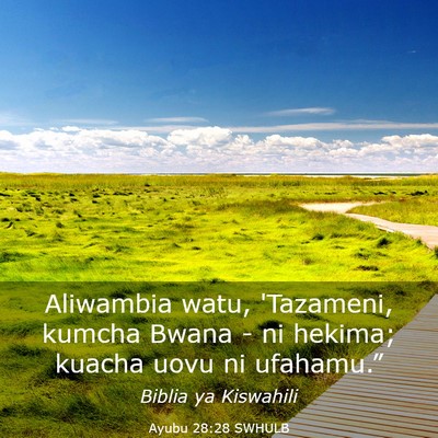 Picture 03 - Ayubu 28:28 SWHULB - Aliwambia watu, 'Tazameni, kumcha Bwana - ni - Bible Verse Picture