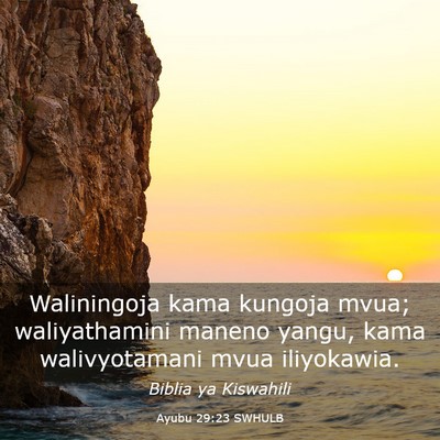 Picture 03 - Ayubu 29:23 SWHULB - Waliningoja kama kungoja mvua; waliyathamini - Bible Verse Picture
