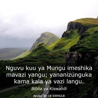 Picture 03 - Ayubu 30:18 SWHULB - Nguvu kuu ya Mungu imeshika mavazi yangu; - Bible Verse Picture