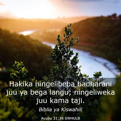Picture 03 - Ayubu 31:36 SWHULB - Hakika ningelibeba hadharani juu ya bega langu; - Bible Verse Picture