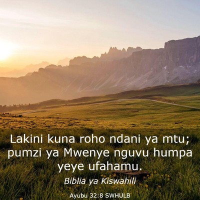 Picture 03 - Ayubu 32:8 SWHULB - Lakini kuna roho ndani ya mtu; pumzi ya Mwenye - Bible Verse Picture