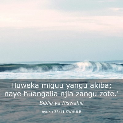 Picture 03 - Ayubu 33:11 SWHULB - Huweka miguu yangu akiba; naye huangalia njia - Bible Verse Picture