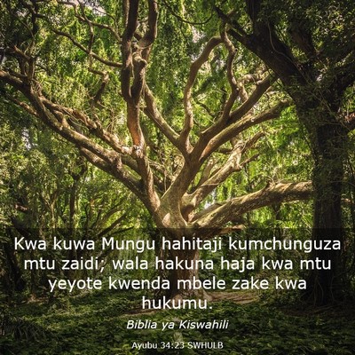 Picture 03 - Ayubu 34:23 SWHULB - Kwa kuwa Mungu hahitaji kumchunguza mtu zaidi; - Bible Verse Picture