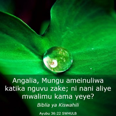 Picture 03 - Ayubu 36:22 SWHULB - Angalia, Mungu ameinuliwa katika nguvu zake; ni - Bible Verse Picture
