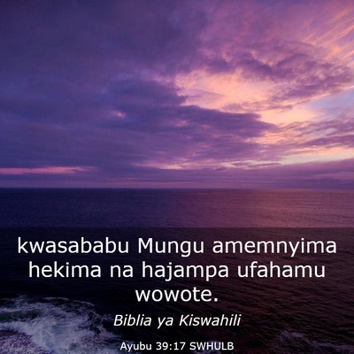 Picture 03 - Ayubu 39:17 SWHULB - kwasababu Mungu amemnyima hekima na hajampa - Bible Verse Picture