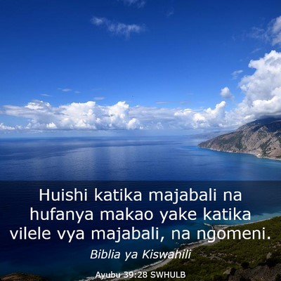 Picture 03 - Ayubu 39:28 SWHULB - Huishi katika majabali na hufanya makao yake - Bible Verse Picture