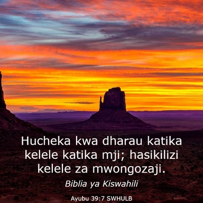 Picture 03 - Ayubu 39:7 SWHULB - Hucheka kwa dharau katika kelele katika mji; - Bible Verse Picture