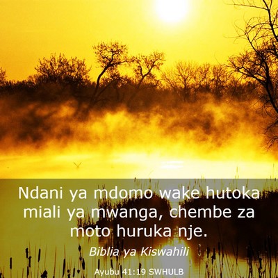 Picture 03 - Ayubu 41:19 SWHULB - Ndani ya mdomo wake hutoka miali ya mwanga, - Bible Verse Picture
