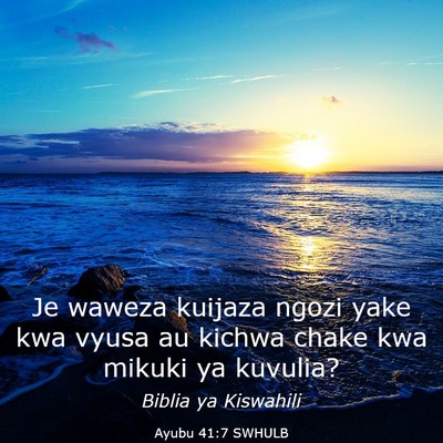 Picture 03 - Ayubu 41:7 SWHULB - Je waweza kuijaza ngozi yake kwa vyusa au kichwa - Bible Verse Picture