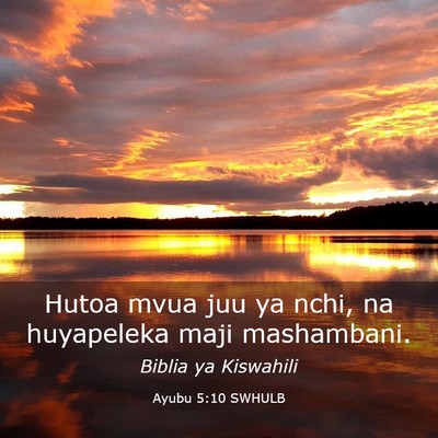 Picture 03 - Ayubu 5:10 SWHULB - Hutoa mvua juu ya nchi, na huyapeleka maji - Bible Verse Picture