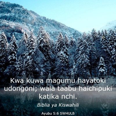 Picture 03 - Ayubu 5:6 SWHULB - Kwa kuwa magumu hayatoki udongoni; wala taabu - Bible Verse Picture