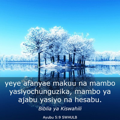 Picture 03 - Ayubu 5:9 SWHULB - yeye afanyae makuu na mambo yasiyochunguzika, - Bible Verse Picture