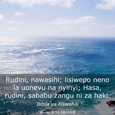Picture 03 - Ayubu 6:29 SWHULB - Rudini, nawasihi; lisiwepo neno la uonevu na - Bible Verse Picture