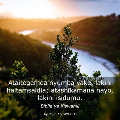 Picture 03 - Ayubu 8:15 SWHULB - Ataitegemea nyumba yake, lakini haitamsaidia; - Bible Verse Picture