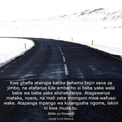 Picture 03 - Danieli 11:24 SWHULB - Kwa ghafla ataingia katika sehemu tajiri sana za - Bible Verse Picture