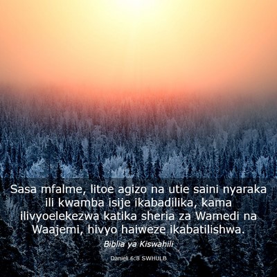 Picture 03 - Danieli 6:8 SWHULB - Sasa mfalme, litoe agizo na utie saini nyaraka - Bible Verse Picture