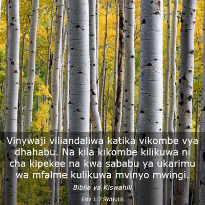 Picture 03 - Esta 1:7 SWHULB - Vinywaji viliandaliwa katika vikombe vya dhahabu. - Bible Verse Picture