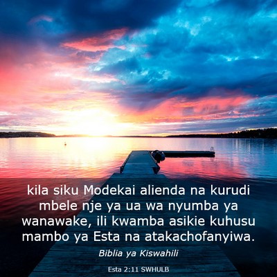 Picture 03 - Esta 2:11 SWHULB - kila siku Modekai alienda na kurudi mbele nje ya - Bible Verse Picture