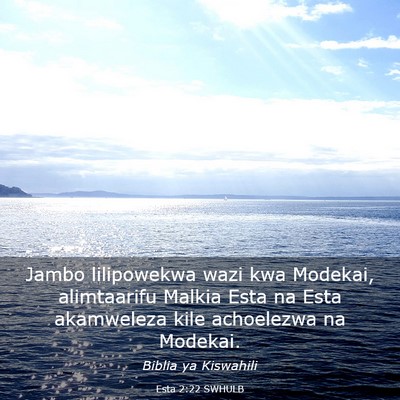 Picture 03 - Esta 2:22 SWHULB - Jambo lilipowekwa wazi kwa Modekai, alimtaarifu - Bible Verse Picture