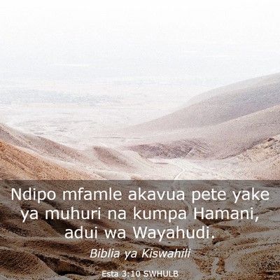 Picture 03 - Esta 3:10 SWHULB - Ndipo mfamle akavua pete yake ya muhuri na kumpa - Bible Verse Picture