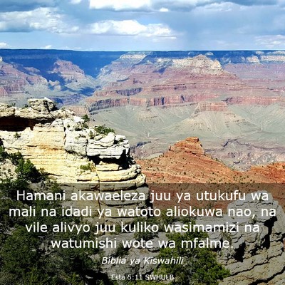 Picture 03 - Esta 5:11 SWHULB - Hamani akawaeleza juu ya utukufu wa mali na idadi - Bible Verse Picture
