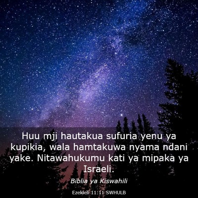 Picture 03 - Ezekieli 11:11 SWHULB - Huu mji hautakua sufuria yenu ya kupikia, wala - Bible Verse Picture