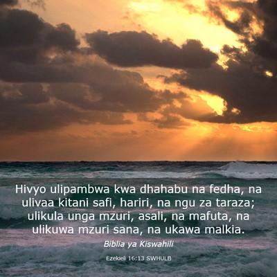 Picture 03 - Ezekieli 16:13 SWHULB - Hivyo ulipambwa kwa dhahabu na fedha, na ulivaa - Bible Verse Picture